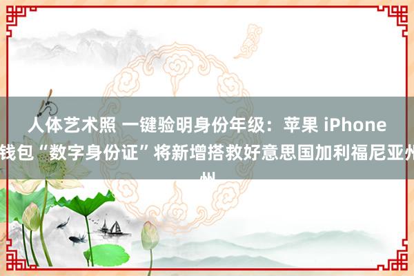 人体艺术照 一键验明身份年级：苹果 iPhone 钱包“数字身份证”将新增搭救好意思国加利福尼亚州