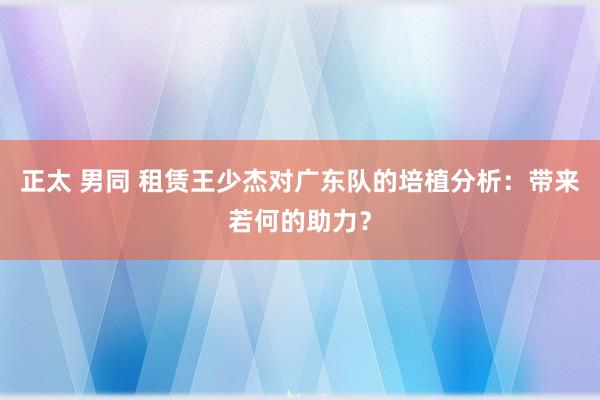 正太 男同 租赁王少杰对广东队的培植分析：带来若何的助力？